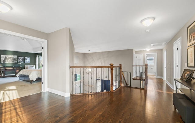 13052 Dunmoor Dr, Lemont, IL 60439 - hall featuring an upstairs landing, wood finished floors, and attic access