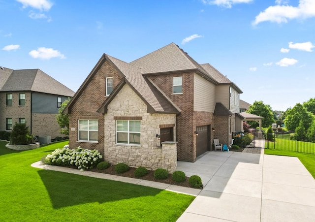 13052 Dunmoor Dr, Lemont, IL 60439 - view of front facade featuring concrete driveway, an attached garage, stone siding, brick siding, and a shingled roof
