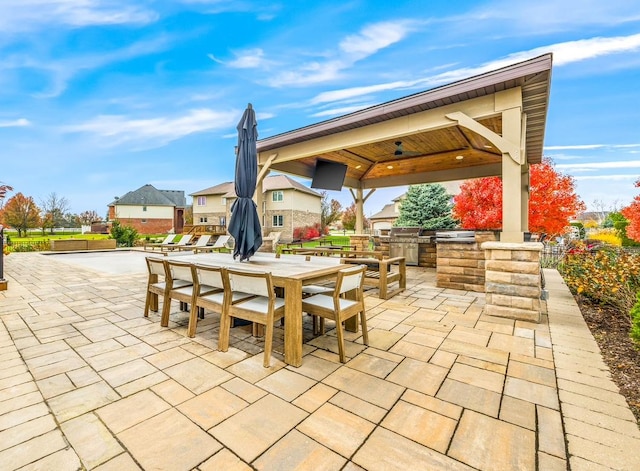 13052 Dunmoor Dr, Lemont, IL 60439 - view of patio / terrace featuring a gazebo, outdoor dining space, and exterior kitchen