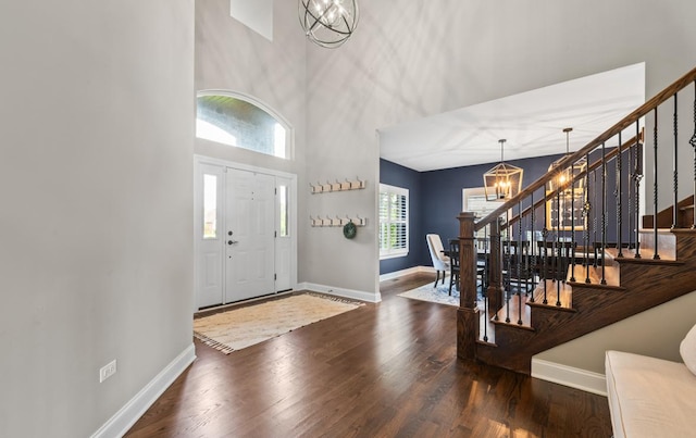 13052 Dunmoor Dr, Lemont, IL 60439 - entryway with a chandelier, stairs, plenty of natural light, and a high ceiling