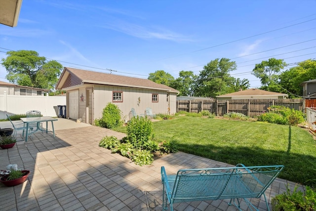 7306 W 115th St, Worth, IL 60482 - fenced backyard with a patio, an outbuilding, and outdoor dining area