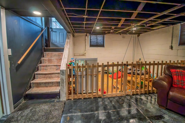 524 E 13th St, Lockport, IL 60441 - unfinished basement with concrete block wall and stairs
