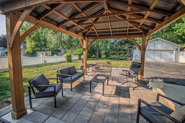 524 E 13th St, Lockport, IL 60441 - view of patio with an outdoor structure, a gazebo, an outdoor hangout area, and a garage