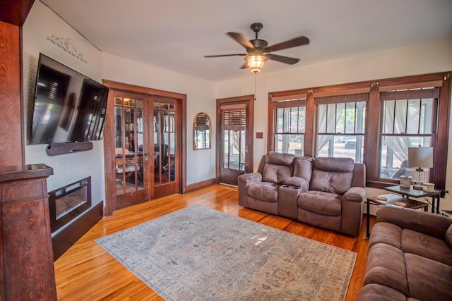 524 E 13th St, Lockport, IL 60441 - living room with a ceiling fan, french doors, and wood finished floors