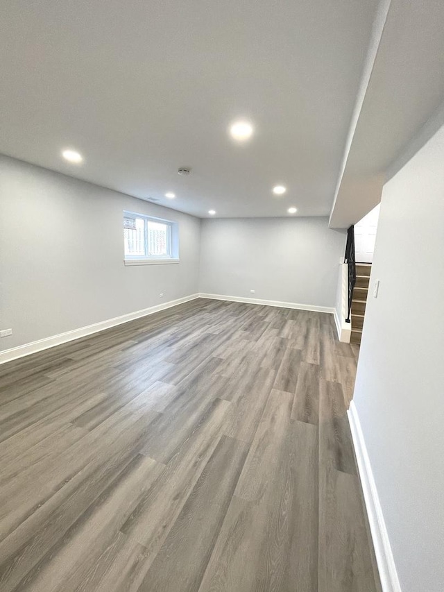 2100 Lloyd Ave, Lombard, IL 60148 - basement with wood finished floors, stairway, and recessed lighting