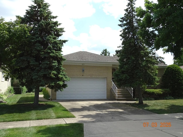 475 Courtesy Ln, Des Plaines, IL 60018 - view of front of property featuring a front yard, brick siding, concrete driveway, a shingled roof, and an attached garage