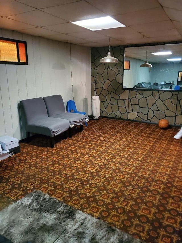 501 Fairview Ave, Rockford, IL 61108 - finished basement with a drop ceiling and carpet floors
