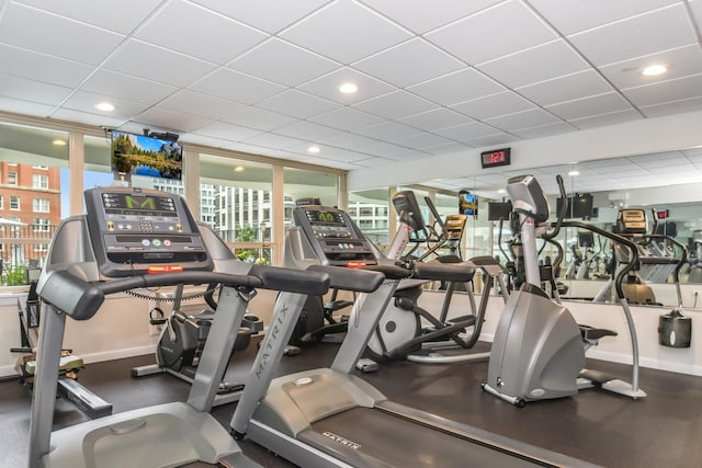 111 E Chestnut St Unit 4400J, Chicago, IL 60611 - gym with a paneled ceiling and baseboards