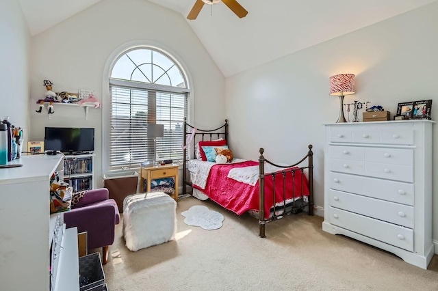 12740 Hawks Bill Ln, Plainfield, IL 60585 - bedroom with lofted ceiling, carpet floors, and a ceiling fan