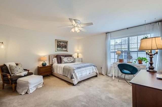 12740 Hawks Bill Ln, Plainfield, IL 60585 - bedroom with light carpet, ceiling fan, and an office area