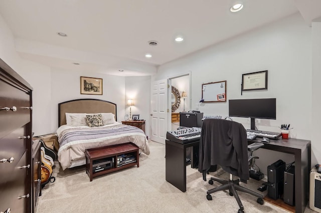 12740 Hawks Bill Ln, Plainfield, IL 60585 - bedroom featuring light colored carpet, an office area, and recessed lighting