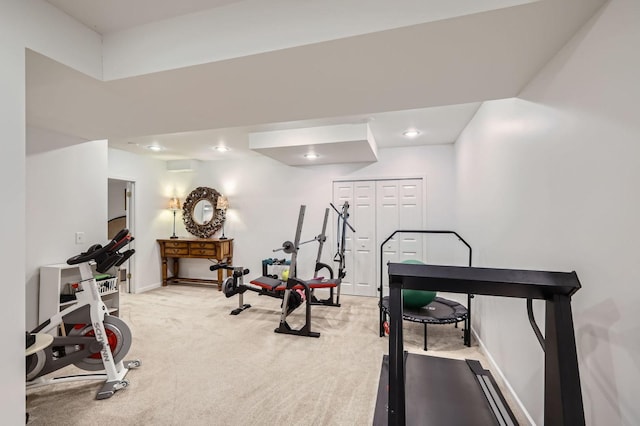 12740 Hawks Bill Ln, Plainfield, IL 60585 - workout room featuring light carpet and recessed lighting