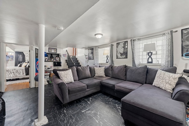 5121 W Henderson Ave, Chicago, IL 60641 - living area featuring stairway and marble finish floors