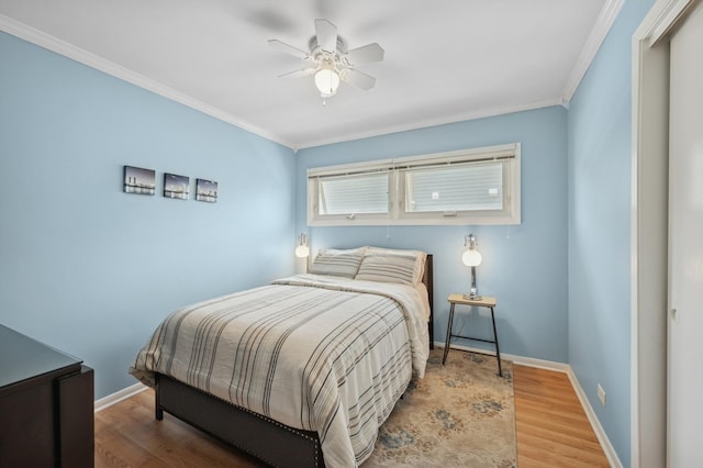 9519 Kolmar Ave, Skokie, IL 60076 - bedroom featuring crown molding, wood finished floors, and a ceiling fan