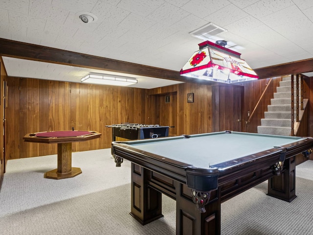 922 S School St, Mount Prospect, IL 60056 - recreation room with carpet floors, billiards, wooden walls, and beamed ceiling