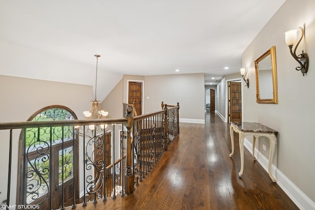 32W634 Oak Lawn Farm Rd, Wayne, IL 60184 - hall featuring an upstairs landing, a chandelier, hardwood / wood-style flooring, and recessed lighting