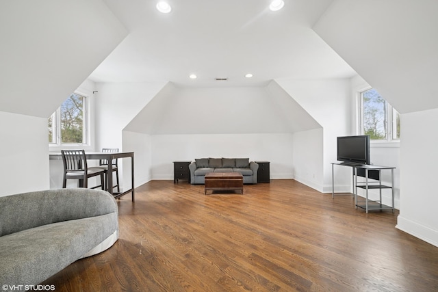 32W634 Oak Lawn Farm Rd, Wayne, IL 60184 - sitting room featuring healthy amount of natural light, lofted ceiling, wood finished floors, and recessed lighting