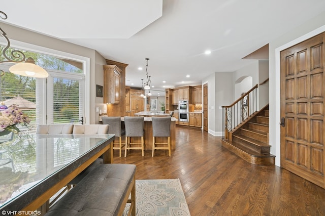 32W634 Oak Lawn Farm Rd, Wayne, IL 60184 - living area featuring recessed lighting, dark wood-type flooring, and stairs