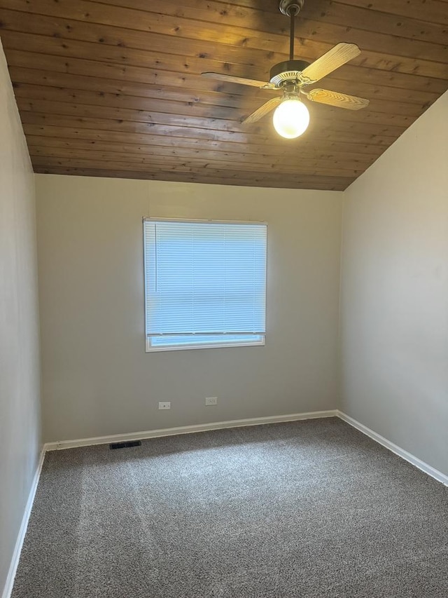 5125 W 101st St, Oak Lawn, IL 60453 - carpeted spare room featuring wood ceiling, lofted ceiling, and a ceiling fan