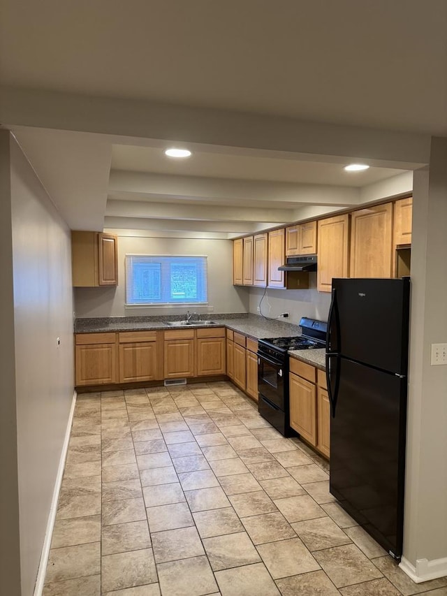 5125 W 101st St, Oak Lawn, IL 60453 - kitchen with black appliances, under cabinet range hood, a raised ceiling, and recessed lighting