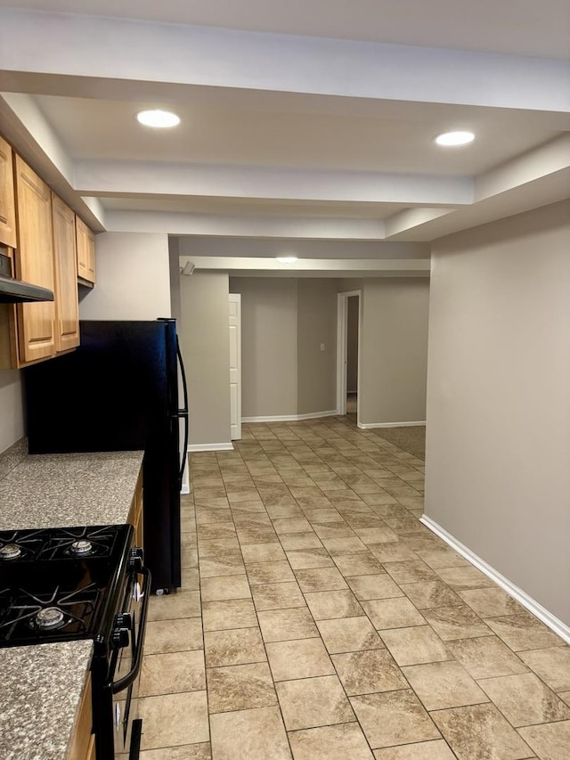 5125 W 101st St, Oak Lawn, IL 60453 - kitchen featuring a tray ceiling, black gas range, recessed lighting, and light brown cabinets