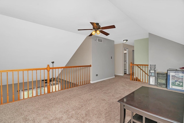 26226 W Tallgrass Trl, Channahon, IL 60410 - sitting room with ceiling fan, carpet, vaulted ceiling, and an upstairs landing
