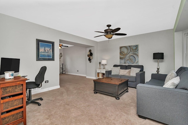 26226 W Tallgrass Trl, Channahon, IL 60410 - living area with ceiling fan, an office area, and light carpet