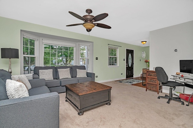 26226 W Tallgrass Trl, Channahon, IL 60410 - living area with carpet, a ceiling fan, and a desk
