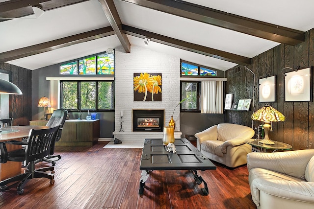1108 Plaza Dr, New Lenox, IL 60451 - living area with wood-type flooring, wood walls, and a fireplace