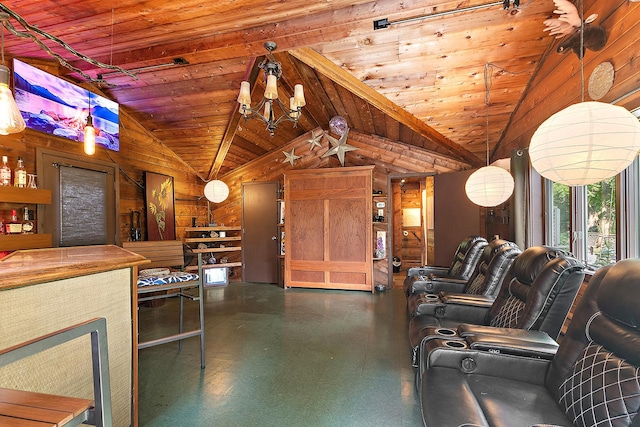 1108 Plaza Dr, New Lenox, IL 60451 - living room featuring wooden ceiling, lofted ceiling, and wooden walls