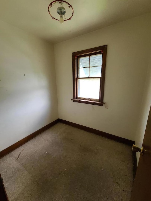 spare room featuring baseboards and carpet flooring