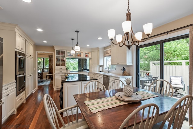 285 N Bay Ct, Lake Barrington, IL 60010 - dining area featuring a chandelier, dark wood-style floors, and recessed lighting