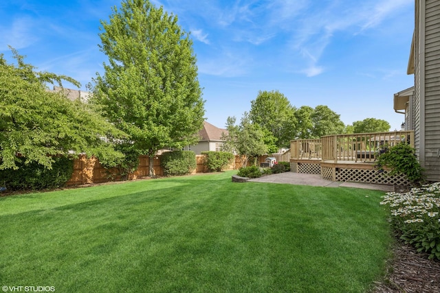 1755 Goldsboro Ln, Crystal Lake, IL 60014 - fenced backyard featuring a wooden deck and a patio