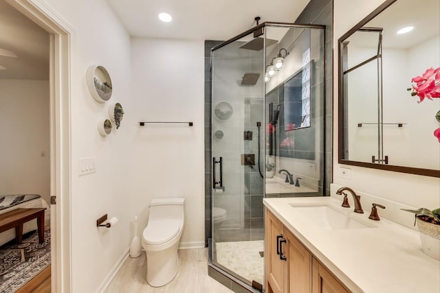 2145 W Crystal St Unit 1, Chicago, IL 60622 - bathroom with vanity, a shower stall, and recessed lighting