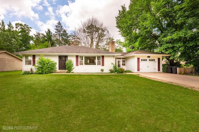 531 Rockland Rd, Crystal Lake, IL 60014 - ranch-style home with a garage, driveway, a chimney, and a front lawn