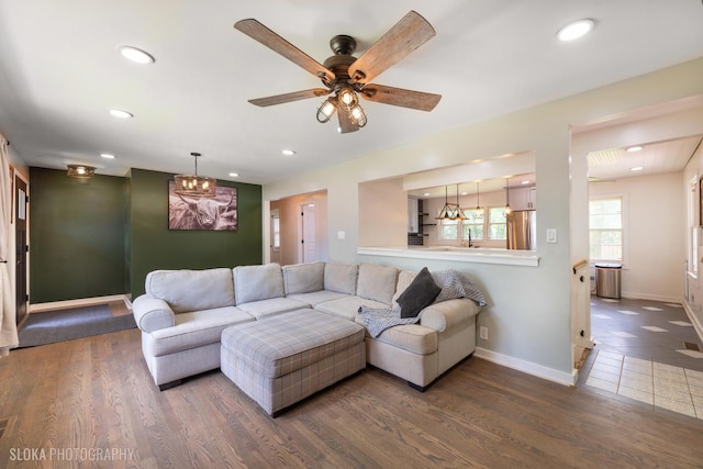 531 Rockland Rd, Crystal Lake, IL 60014 - living area with wood finished floors, recessed lighting, and a ceiling fan