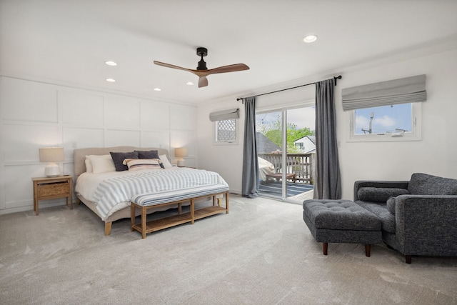 3316 N Leavitt St Unit 2, Chicago, IL 60618 - bedroom featuring access to outside, light colored carpet, recessed lighting, and ceiling fan