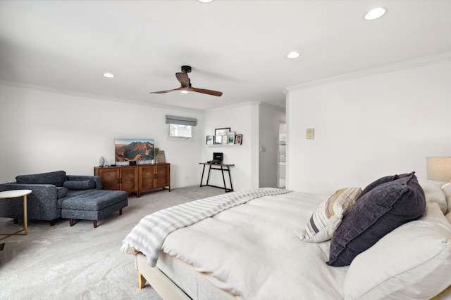 3316 N Leavitt St Unit 2, Chicago, IL 60618 - bedroom featuring crown molding, light carpet, recessed lighting, and ceiling fan