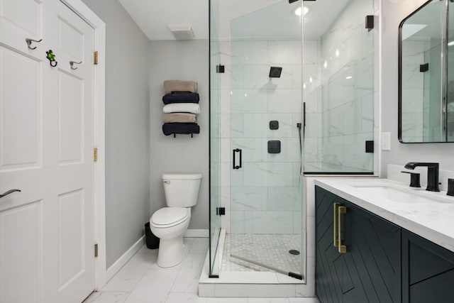 3316 N Leavitt St Unit 2, Chicago, IL 60618 - full bathroom featuring marble look tiles, vanity, and a shower stall