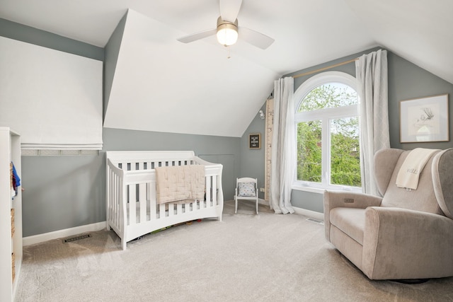 3316 N Leavitt St Unit 2, Chicago, IL 60618 - bedroom with carpet flooring, vaulted ceiling, a nursery area, and ceiling fan