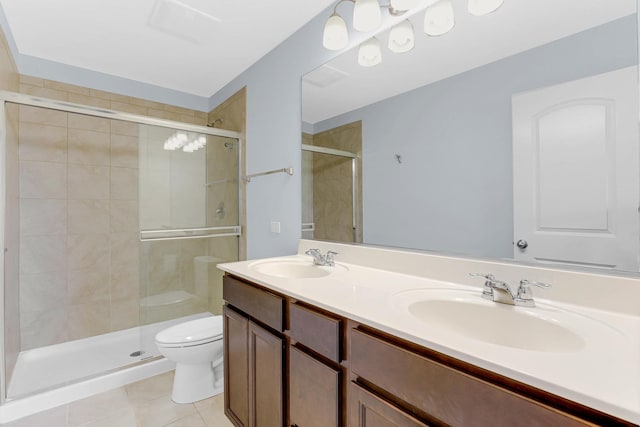 406 Prairie Ct, Morton Grove, IL 60053 - bathroom with tile patterned flooring, a stall shower, and double vanity