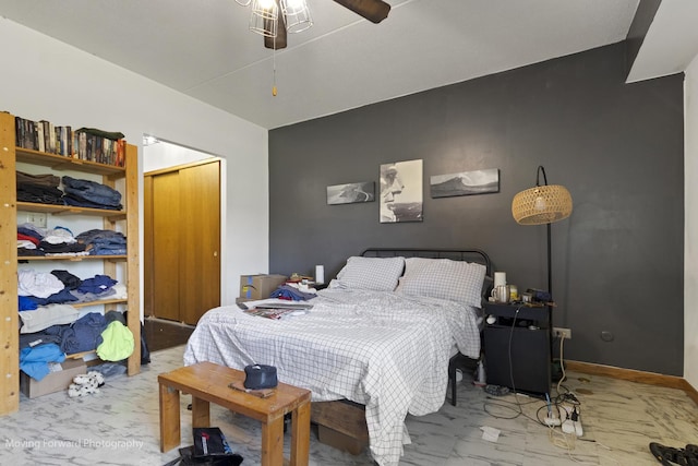 1502 Woodbridge Rd Unit 2H, Joliet, IL 60436 - bedroom featuring marble look tiles and ceiling fan