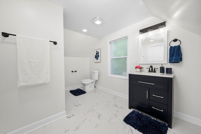 10846 S Sacramento Ave, Chicago, IL 60655 - bathroom with vanity, lofted ceiling, and marble look tile flooring