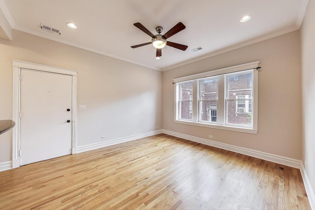 3851 N Kedvale Ave Unit E3, Chicago, IL 60641 - unfurnished room featuring ceiling fan, light wood finished floors, ornamental molding, and recessed lighting