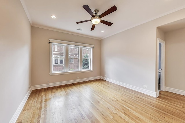 3851 N Kedvale Ave Unit E3, Chicago, IL 60641 - empty room with ceiling fan, crown molding, light wood-type flooring, and recessed lighting