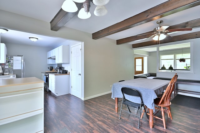 518 Emerson Cir, Bolingbrook, IL 60440 - dining space with beam ceiling, dark wood-type flooring, a chandelier, and ceiling fan