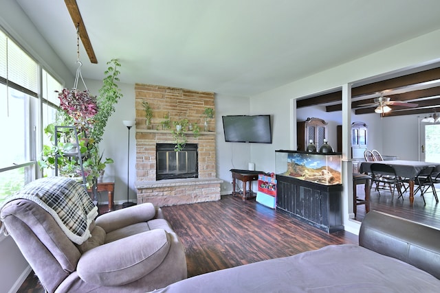 518 Emerson Cir, Bolingbrook, IL 60440 - living room featuring wood finished floors, a fireplace, and ceiling fan