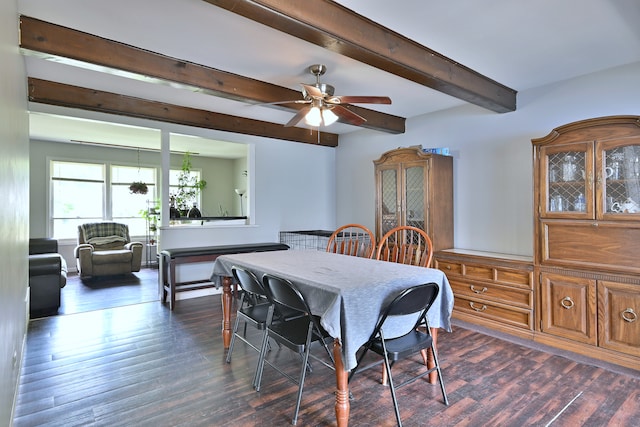 518 Emerson Cir, Bolingbrook, IL 60440 - dining area with beam ceiling, dark wood-style floors, and a ceiling fan