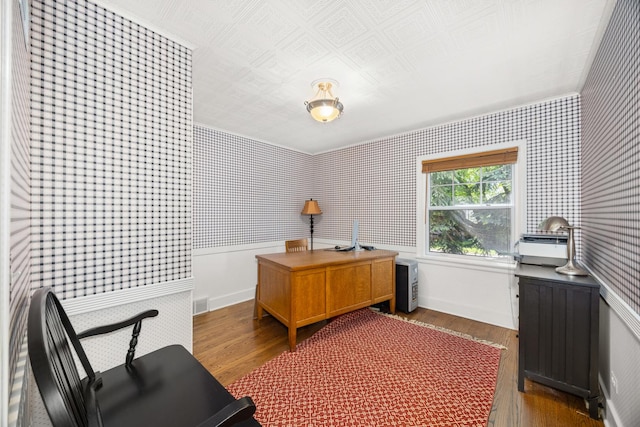 401 Greenwood Rd, Glenview, IL 60025 - office with wallpapered walls and wood finished floors