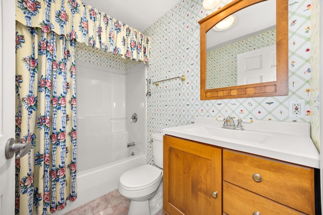 401 Greenwood Rd, Glenview, IL 60025 - bathroom with wallpapered walls, vanity, and shower / bath combination with curtain